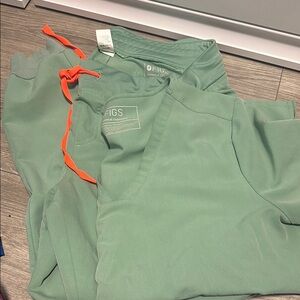 Figs Green Scrub Set with Orange Accents